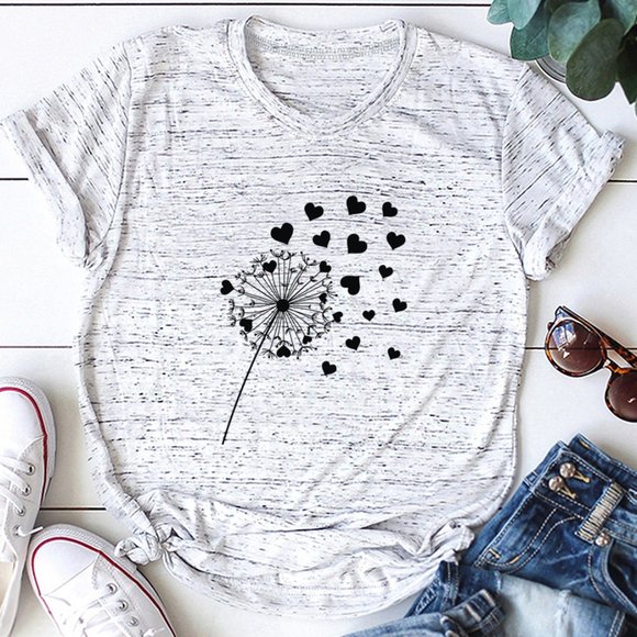 Tops - Make a Wish Dandelion to Hearts Graphic T-shirt